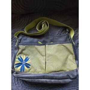 Haiku Womens Green & Gray Crossbody Shoulder Bag With Floral Embroidery